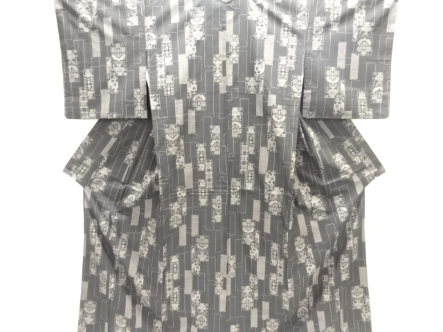 JAPANESE KIMONO / DORO OSHIMA TSUMUGI (5 maruki) / WOVEN FLOWER & BIRD SARASA